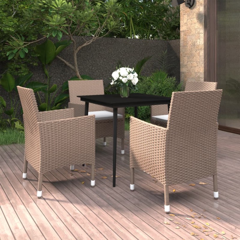 Set da Pranzo per Giardino 5 pz con Cuscini Polyrattan e Vetro Set da Pranzo per Giardino 5 pz con Cuscini Polyrattan e Vetro
