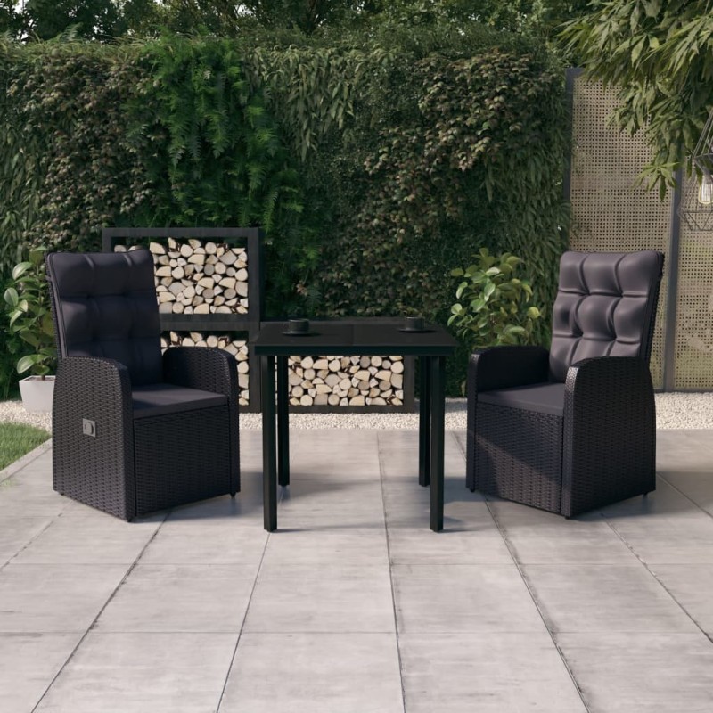Set da Pranzo da Giardino con Cuscini 3 pz Nero Set da Pranzo da Giardino con Cuscini 3 pz Nero