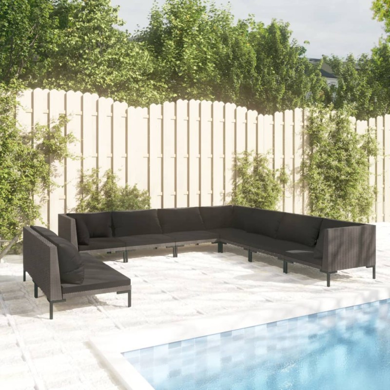 Set Divani da Giardino 9 pz con Cuscini Polyrattan Grigio Scuro Set Divani da Giardino 9 pz con Cuscini Polyrattan Grigio Scuro