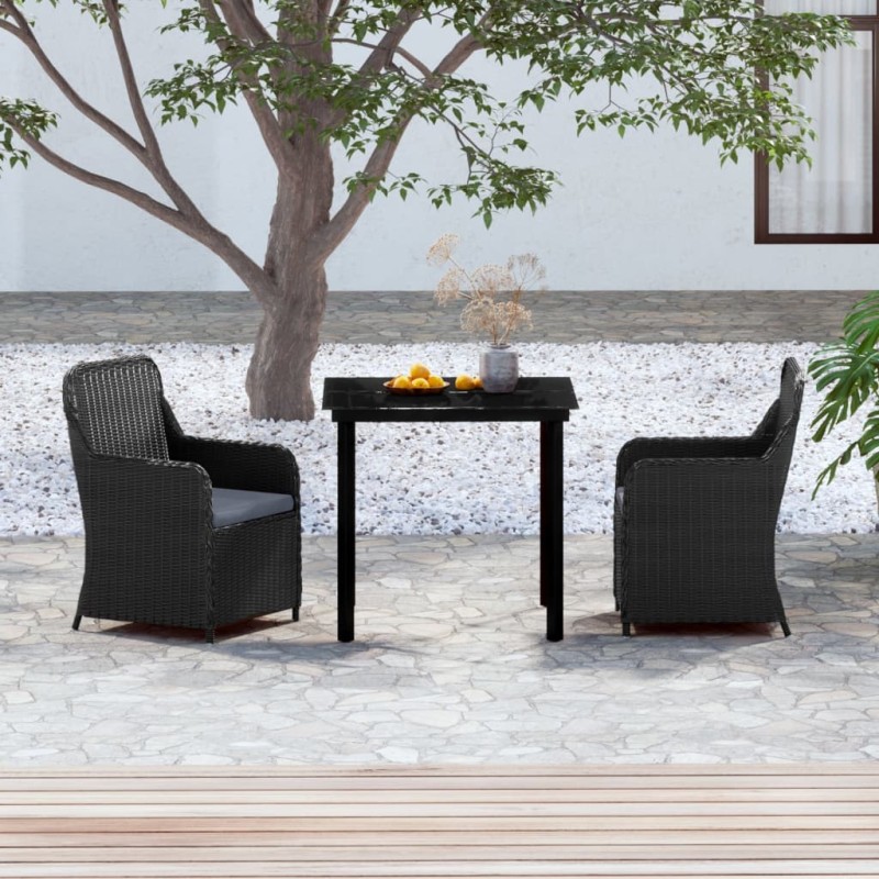 Set da Pranzo per Giardino 3 pz con Cuscini Nero Set da Pranzo per Giardino 3 pz con Cuscini Nero