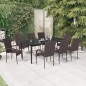 Set da Pranzo per Giardino 9 pz con Cuscini Marrone e Nero Set da Pranzo per Giardino 9 pz con Cuscini Marrone e Nero