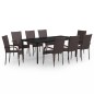 Set da Pranzo per Giardino 9 pz con Cuscini Marrone e Nero Set da Pranzo per Giardino 9 pz con Cuscini Marrone e Nero