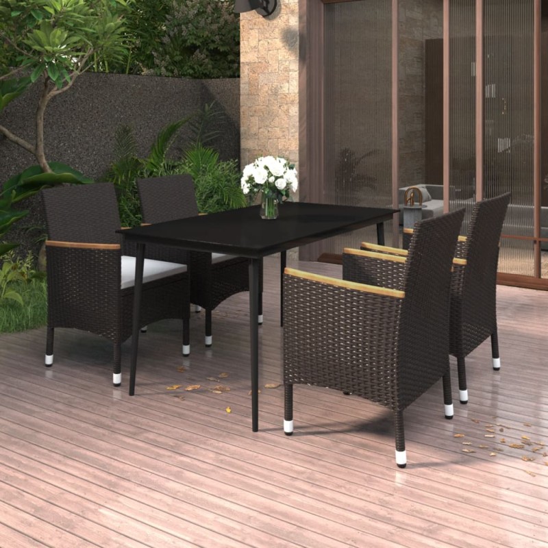 Set da Pranzo per Giardino 5 pz con Cuscini Polyrattan e Vetro Set da Pranzo per Giardino 5 pz con Cuscini Polyrattan e Vetro