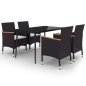 Set da Pranzo per Giardino 5 pz con Cuscini Polyrattan e Vetro Set da Pranzo per Giardino 5 pz con Cuscini Polyrattan e Vetro