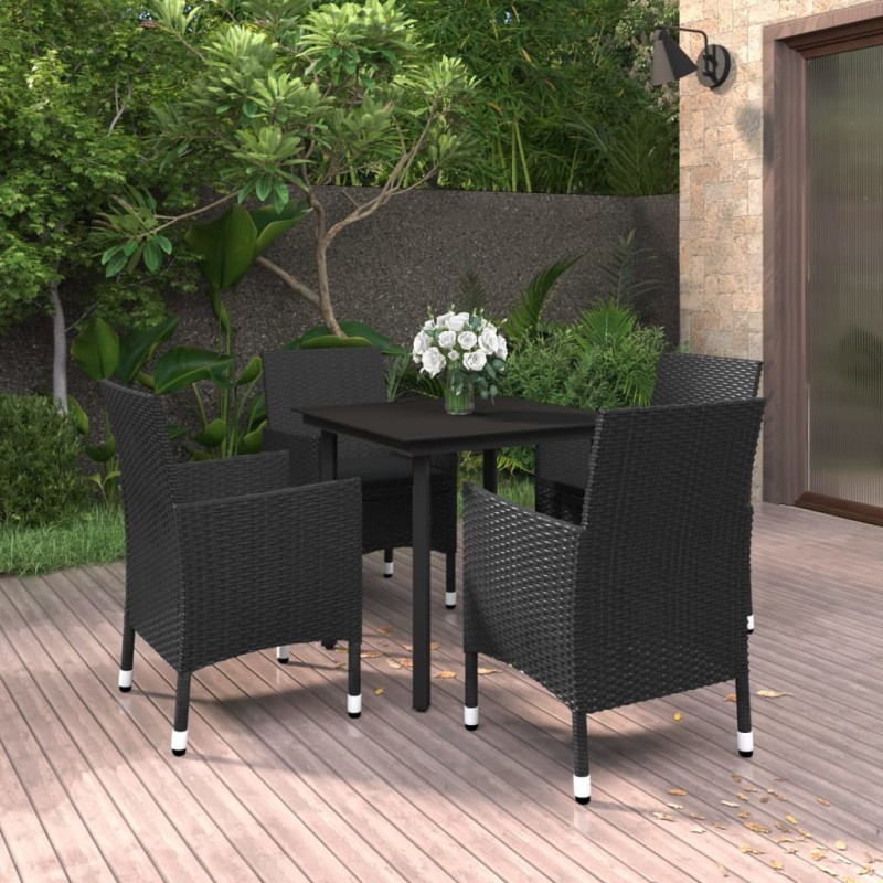 Set da Pranzo da Giardino 5 pz con Cuscini Polyrattan e Vetro Set da Pranzo da Giardino 5 pz con Cuscini Polyrattan e Vetro