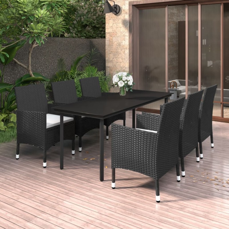 Set da Pranzo da Giardino 7 pz e Cuscini in Polyrattan e Vetro Set da Pranzo da Giardino 7 pz e Cuscini in Polyrattan e Vetro