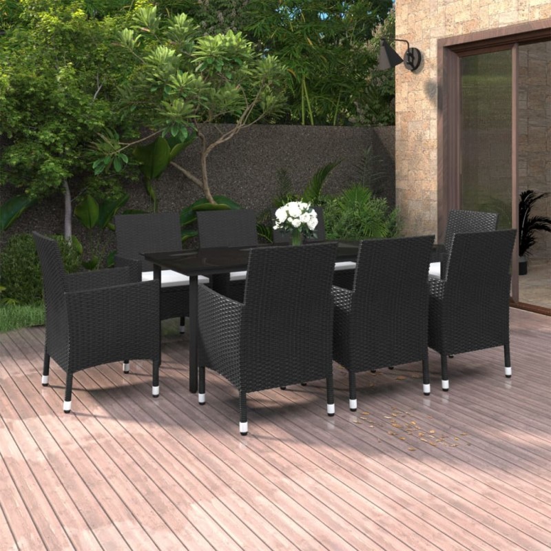 Set da Pranzo per Giardino 9 pz con Cuscini Polyrattan e Vetro Set da Pranzo per Giardino 9 pz con Cuscini Polyrattan e Vetro