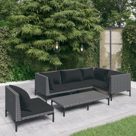Set Divani Giardino 6 pz con Cuscini in Polyrattan Grigio Scuro