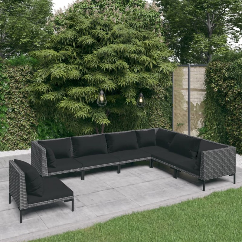Set Divani da Giardino 7 pz con Cuscini Polyrattan Grigio Scuro Set Divani da Giardino 7 pz con Cuscini Polyrattan Grigio Scuro