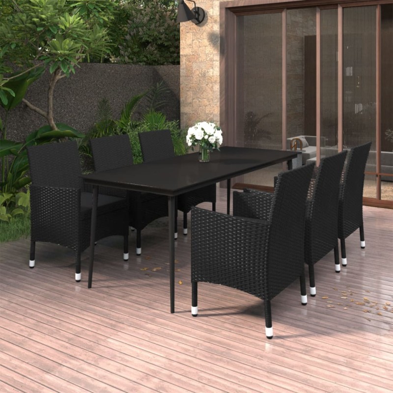 Set da Pranzo per Giardino 7 pz con Cuscini Polyrattan e Vetro Set da Pranzo per Giardino 7 pz con Cuscini Polyrattan e Vetro