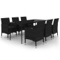 Set da Pranzo per Giardino 7 pz con Cuscini Polyrattan e Vetro Set da Pranzo per Giardino 7 pz con Cuscini Polyrattan e Vetro