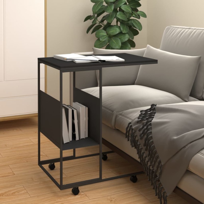 vidaXL Tavolino con Ruote Nero 55x36x63,5 cm in Legno Multistrato vidaXL Tavolino con Ruote Nero 55x36x63,5 cm in Legno Multistrato