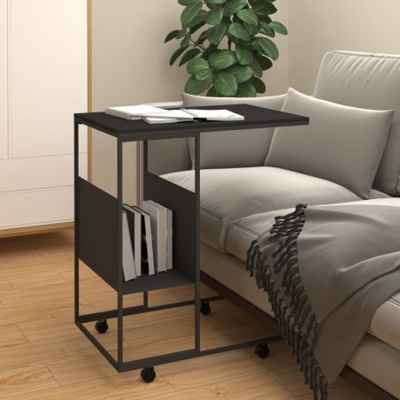 vidaXL Tavolino con Ruote Nero 55x36x63,5 cm in Legno Multistrato