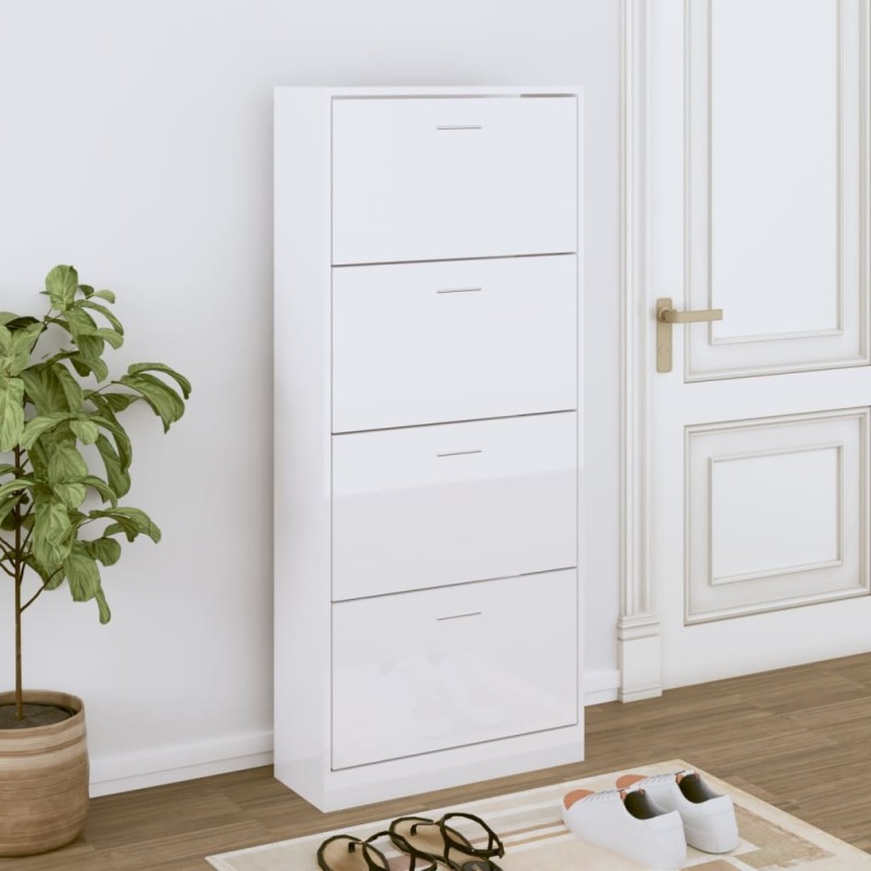 Scarpiera Bianco Lucido 63x24x147 cm in Legno Multistrato Scarpiera Bianco Lucido 63x24x147 cm in Legno Multistrato