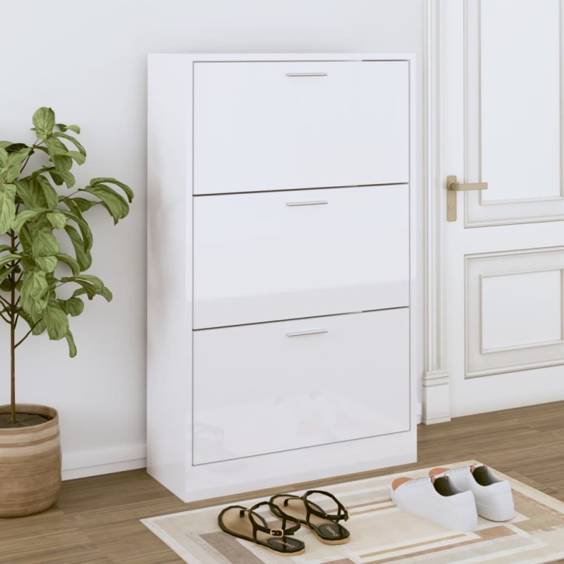 Scarpiera Bianco Lucido 63x24x103 cm in Legno Multistrato Scarpiera Bianco Lucido 63x24x103 cm in Legno Multistrato