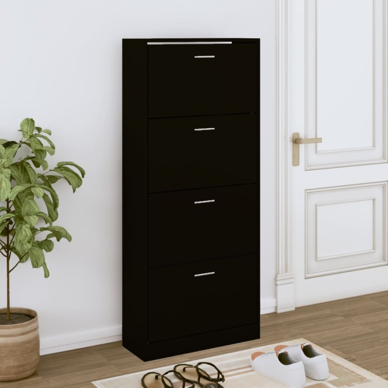Scarpiera Nera 63x24x147 cm in Legno Multistrato Scarpiera Nera 63x24x147 cm in Legno Multistrato