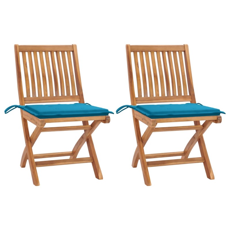 Sedie da Giardino 2 pz con Cuscini Blu in Massello di Teak Sedie da Giardino 2 pz con Cuscini Blu in Massello di Teak