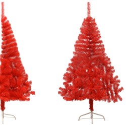 Albero Natale Artificiale a Metà con Supporto Rosso 150 cm PVC