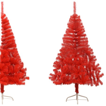 Albero Natale Artificiale a Metà con Supporto Rosso 150 cm PVC