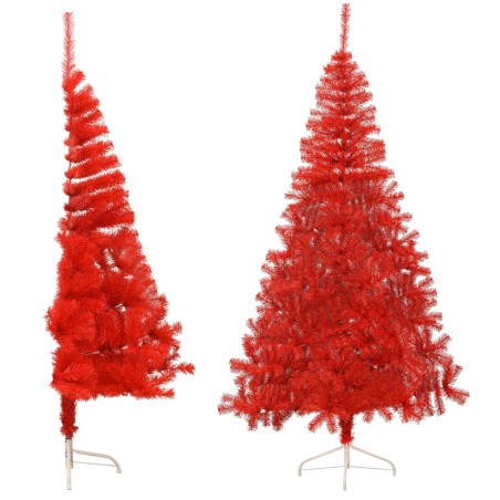 Albero Natale Artificiale a Metà con Supporto Rosso 210 cm PVC