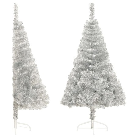 Albero di Natale Artificiale a Metà con Base Argento 150 cm PVC