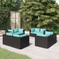 Set Salotto da Giardino 8 pz con Cuscini in Polyrattan Nero Set Salotto da Giardino 8 pz con Cuscini in Polyrattan Nero
