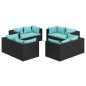 Set Salotto da Giardino 8 pz con Cuscini in Polyrattan Nero Set Salotto da Giardino 8 pz con Cuscini in Polyrattan Nero