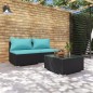 Set Divani da Giardino 3 pz con Cuscini in Polyrattan Nero Set Divani da Giardino 3 pz con Cuscini in Polyrattan Nero