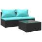 Set Divani da Giardino 3 pz con Cuscini in Polyrattan Nero Set Divani da Giardino 3 pz con Cuscini in Polyrattan Nero