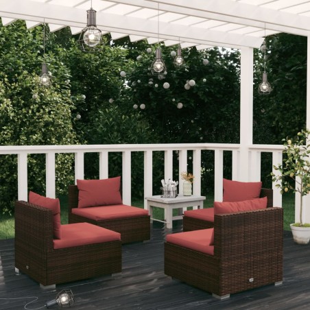 Set Divani da Giardino 4 pz con Cuscini in Polyrattan Marrone