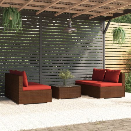 Set Divani da Giardino 5 pz con Cuscini in Polyrattan Marrone