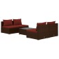 Set Divani da Giardino 5 pz con Cuscini in Polyrattan Marrone Set Divani da Giardino 5 pz con Cuscini in Polyrattan Marrone