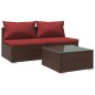 Set Divani da Giardino 3 pz con Cuscini in Polyrattan Marrone Set Divani da Giardino 3 pz con Cuscini in Polyrattan Marrone