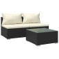 Set Divani da Giardino con Cuscini 3 pz in Polyrattan Nero Set Divani da Giardino con Cuscini 3 pz in Polyrattan Nero