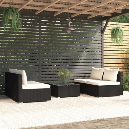 Set Divani da Giardino 5 pz con Cuscini in Polyrattan Nero