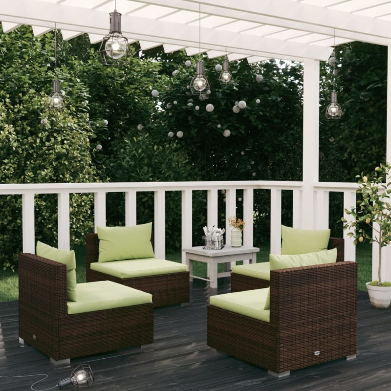 Set Divani da Giardino 4 pz con Cuscini in Polyrattan Marrone Set Divani da Giardino 4 pz con Cuscini in Polyrattan Marrone