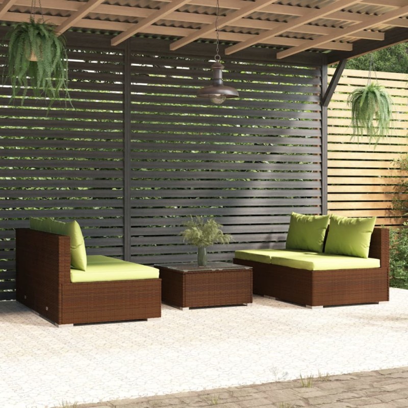 vidaXL Set Divani da Giardino 5 pz con Cuscini in Polyrattan Marrone vidaXL Set Divani da Giardino 5 pz con Cuscini in Polyrattan Marrone