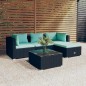 Set Divani da Giardino 5 pz con Cuscini in Polyrattan Nero Set Divani da Giardino 5 pz con Cuscini in Polyrattan Nero