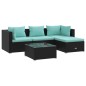 Set Divani da Giardino 5 pz con Cuscini in Polyrattan Nero Set Divani da Giardino 5 pz con Cuscini in Polyrattan Nero