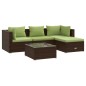 Set Divani da Giardino 5 pz con Cuscini in Polyrattan Marrone Set Divani da Giardino 5 pz con Cuscini in Polyrattan Marrone