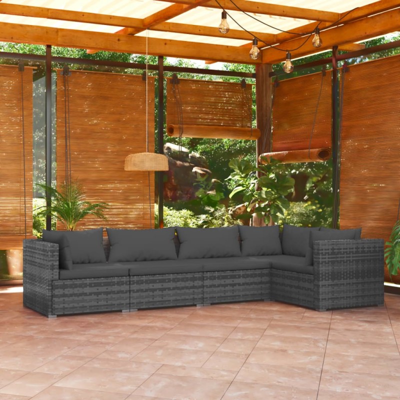 Set Divani da Giardino 5 pz con Cuscini in Polyrattan Grigio Set Divani da Giardino 5 pz con Cuscini in Polyrattan Grigio