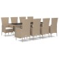 Set da Pranzo da Giardino 9 pz con Cuscini Beige in Polyrattan