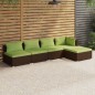 Set Divani da Giardino 5 pz con Cuscini in Polyrattan Marrone Set Divani da Giardino 5 pz con Cuscini in Polyrattan Marrone