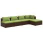 Set Divani da Giardino 5 pz con Cuscini in Polyrattan Marrone Set Divani da Giardino 5 pz con Cuscini in Polyrattan Marrone