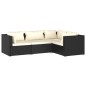 Set Divani da Giardino 4 pz con Cuscini in Polyrattan Nero Set Divani da Giardino 4 pz con Cuscini in Polyrattan Nero