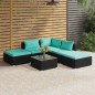 Set Salotto da Giardino 6 pz con Cuscini in Polyrattan Nero Set Salotto da Giardino 6 pz con Cuscini in Polyrattan Nero