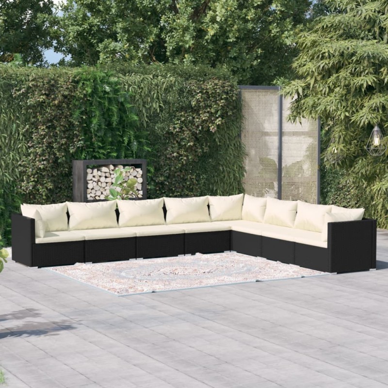 Set Divani da Giardino con Cuscini 8 pz in Polyrattan Nero Set Divani da Giardino con Cuscini 8 pz in Polyrattan Nero