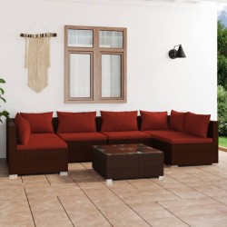 Set da Giardino 7 pz con Cuscini in Polyrattan Marrone