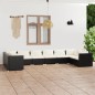 Set Divani da Giardino 10 pz con Cuscini in Polyrattan Nero Set Divani da Giardino 10 pz con Cuscini in Polyrattan Nero