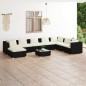 Set Salotto da Giardino 9 pz con Cuscini in Polyrattan Nero Set Salotto da Giardino 9 pz con Cuscini in Polyrattan Nero